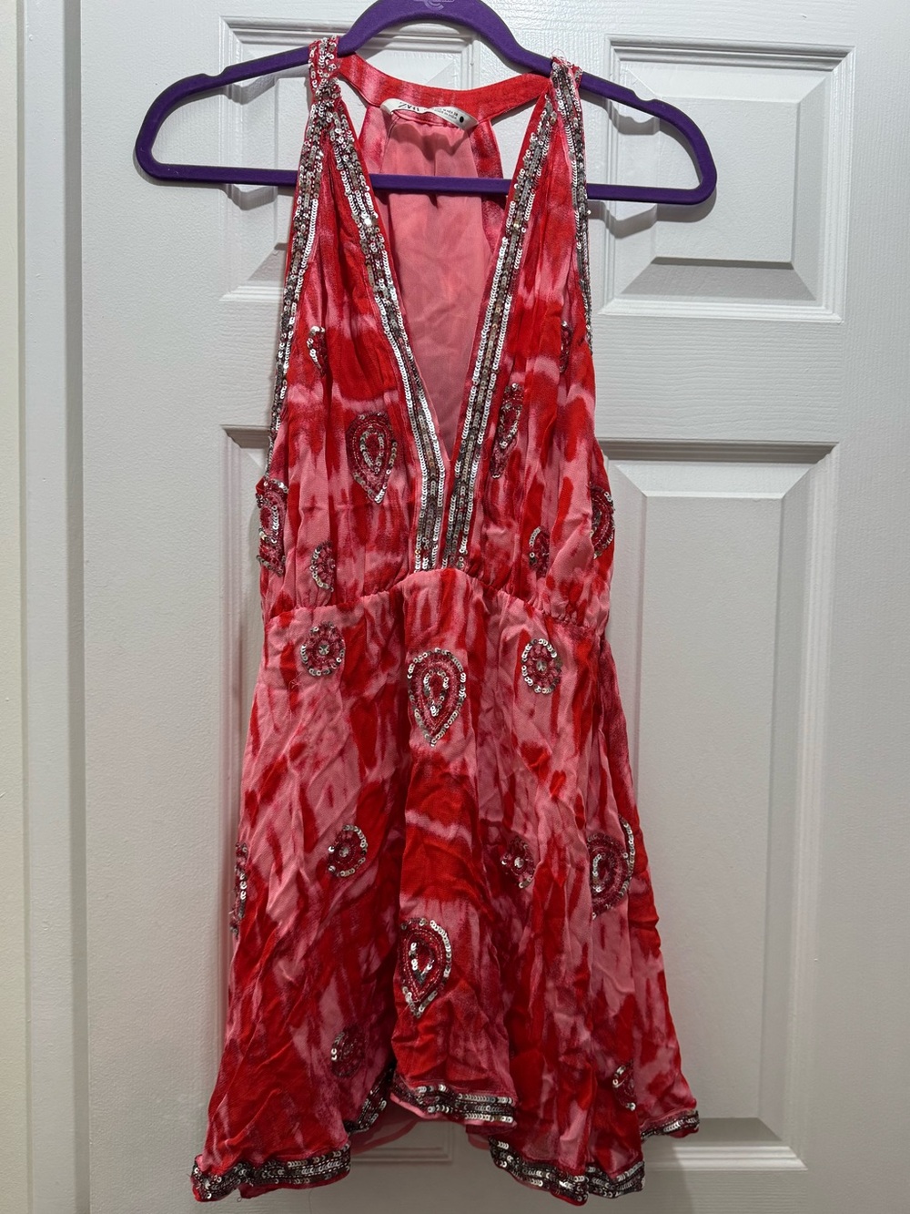 ZARA Red Sequin Halter Dress